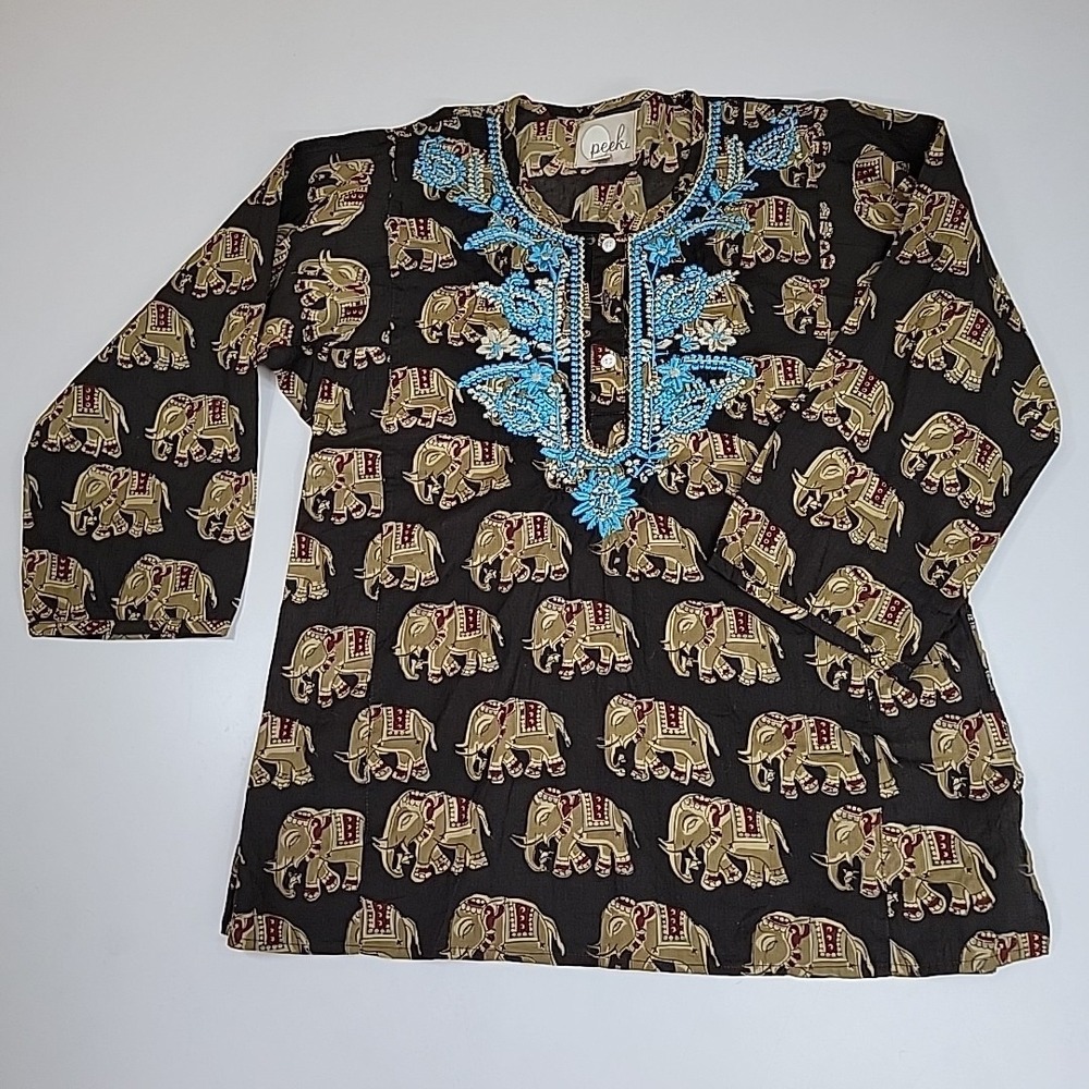 Peek Juniors Blouse Long Sleeve Size XXL 12 Embroidered Elephant Super Cute Boho